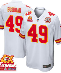Matt Bushman 49 Kansas City Chiefs Super Bowl LVIII Champions 4X Game Men Jersey - White JS4433 nicesnker