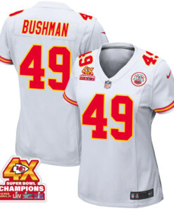 Matt Bushman 49 Kansas City Chiefs Super Bowl LVIII Champions 4X Game Women Jersey - White JS2004 nicesnker