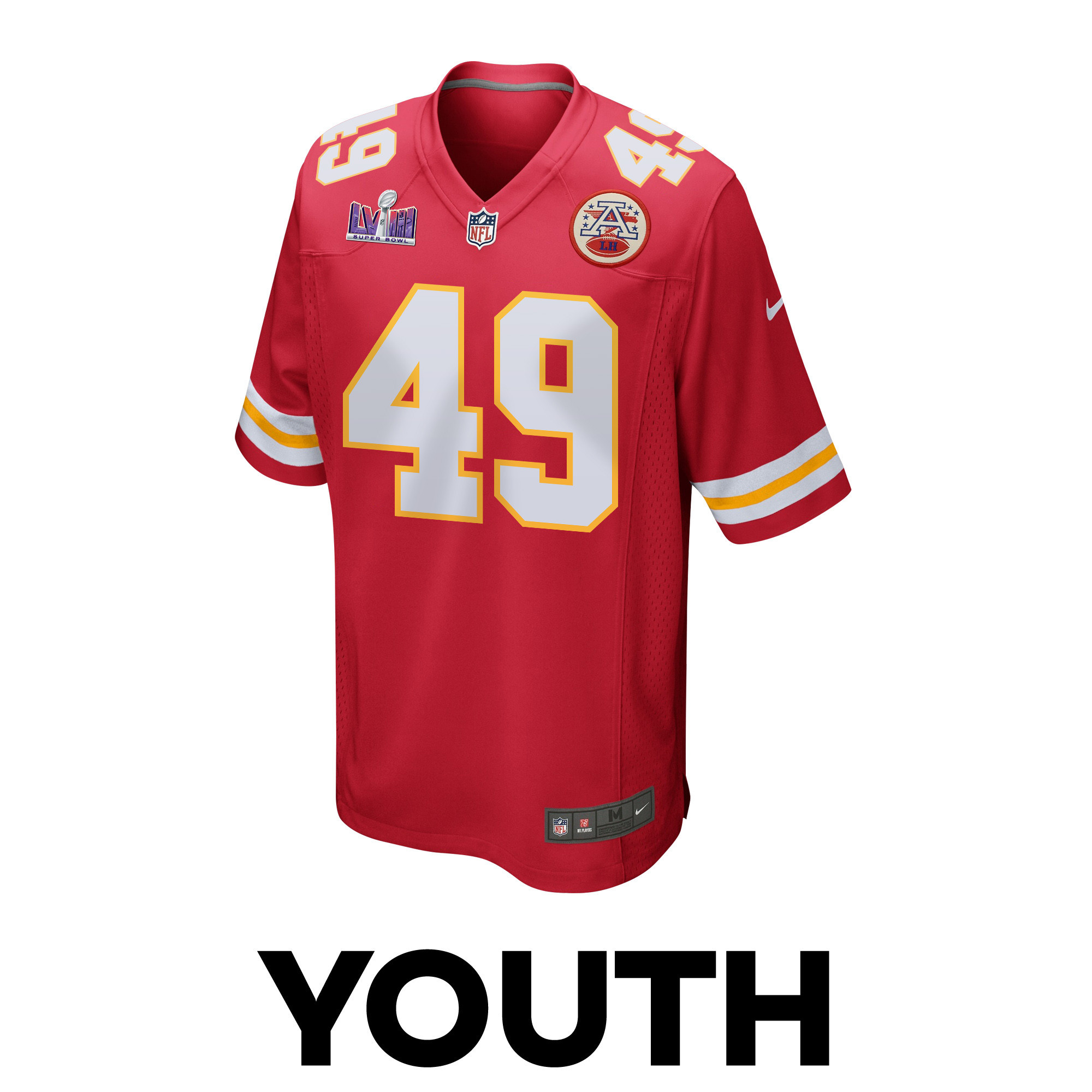 Matt Bushman 49 Kansas City Chiefs Super Bowl LVIII Patch Game YOUTH Jersey - Red JS7649 nicesnker - Image 2