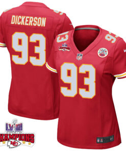 Matt Dickerson 93 Kansas City Chiefs Super Bowl LVIII Champions 4 Stars Patch Game Women Jersey - Red JS4041 nicesnker