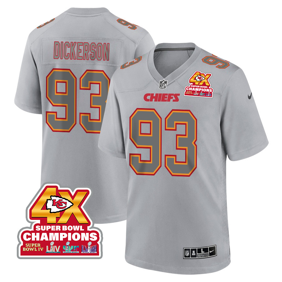 Matt Dickerson 93 Kansas City Chiefs Super Bowl LVIII Champions 4X Atmosphere Fashion Game Men Jersey - Gray JS7174 nicesnker