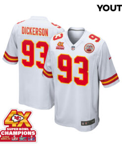 Matt Dickerson 93 Kansas City Chiefs Super Bowl LVIII Champions 4X Game YOUTH Jersey - White JS2018 nicesnker