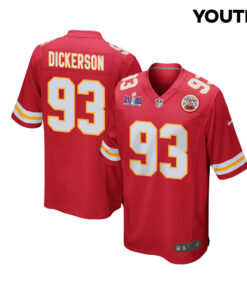 Matt Dickerson 93 Kansas City Chiefs Super Bowl LVIII Patch Game YOUTH Jersey - Red JS9206 nicesnker