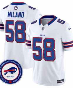 Matt Milano 58 Buffalo Bills 50th Charging Logo Patch Game Men Jersey - White JS1828 nicesnker