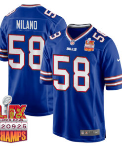 Matt Milano 58 Buffalo Bills Super Bowl LIX Champions Patch Game Men Jersey - Royal JS8099 nicesnker
