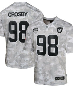 Maxx Crosby 98 Las Vegas Raiders 2024 Salute to Service Game YOUTH Jersey - Arctic Camo JS1517 nicesnker