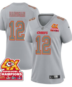 Mecole Hardman 12 Kansas City Chiefs Super Bowl LVIII Champions 4X Atmosphere Fashion Game Women Jersey - Gray JS7006 nicesnker