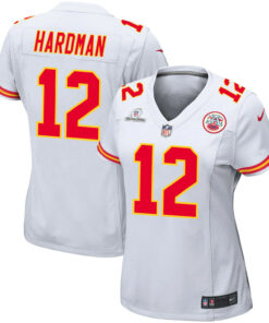 Mecole Hardman 12 Kansas City Chiefs Super Bowl LVIII Patch Game Women Jersey - White JS3335 nicesnker