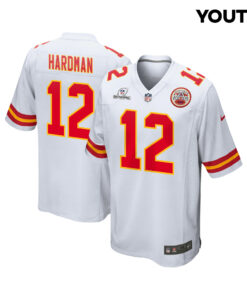 Mecole Hardman 12 Kansas City Chiefs Super Bowl LVIII Patch Game YOUTH Jersey - White JS8914 nicesnker