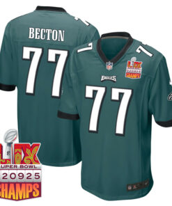 Mekhi Becton 77 Philadelphia Eagles Super Bowl LIX Champions Patch Game Men Jersey - Midnight Green JS9965 nicesnker
