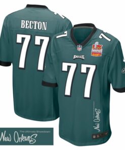 Mekhi Becton 77 Philadelphia Eagles Super Bowl LIX Champions Patch 'New Orleans - The Ultimate Showdown' EMBROIDERED Game Men Jersey - Midnight Green JS4572 nicesnker