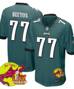 Mekhi Becton 77 Philadelphia Eagles Super Bowl LIX New Orleans Patch Game Men Jersey - Midnight Green JS2175 nicesnker