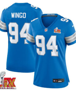 Mekhi Wingo #94 Detroit Lions Super Bowl LIX Women's Jersey - Blue JS6367 nicesnker