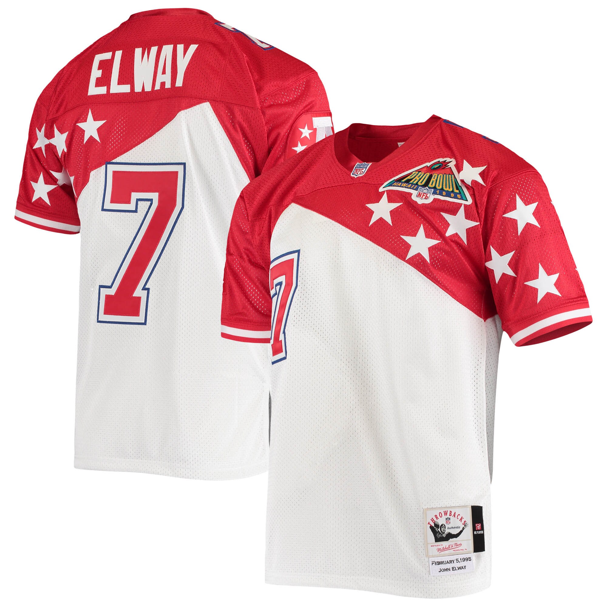 Men's AFC John Elway Mitchell & Ness White/Red 1995 Pro Bowl Jersey JS8786 nicesnker