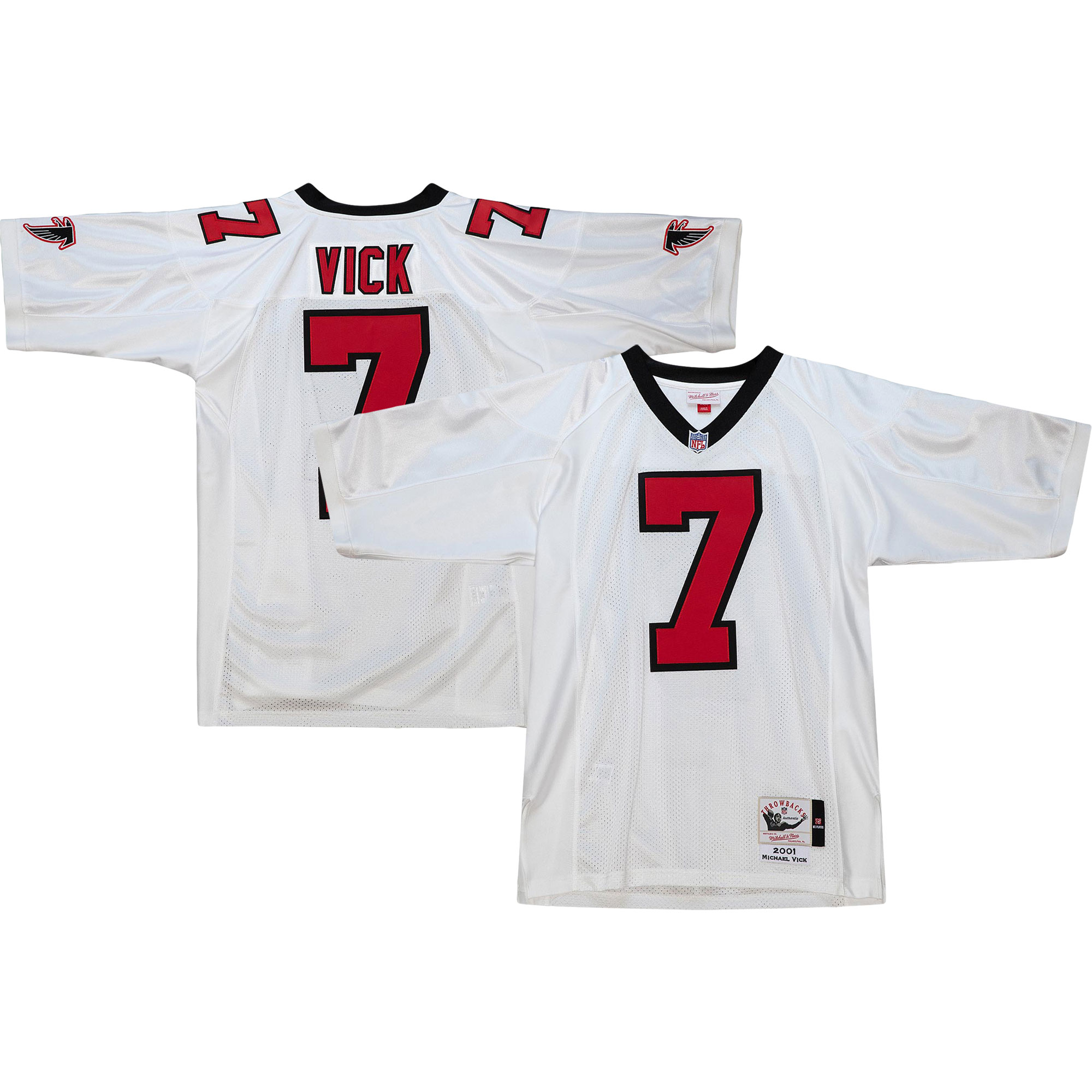 Men's Atlanta Falcons 2001 Michael Vick Mitchell & Ness White Throwback Retired Player Jersey JS6875 nicesnker