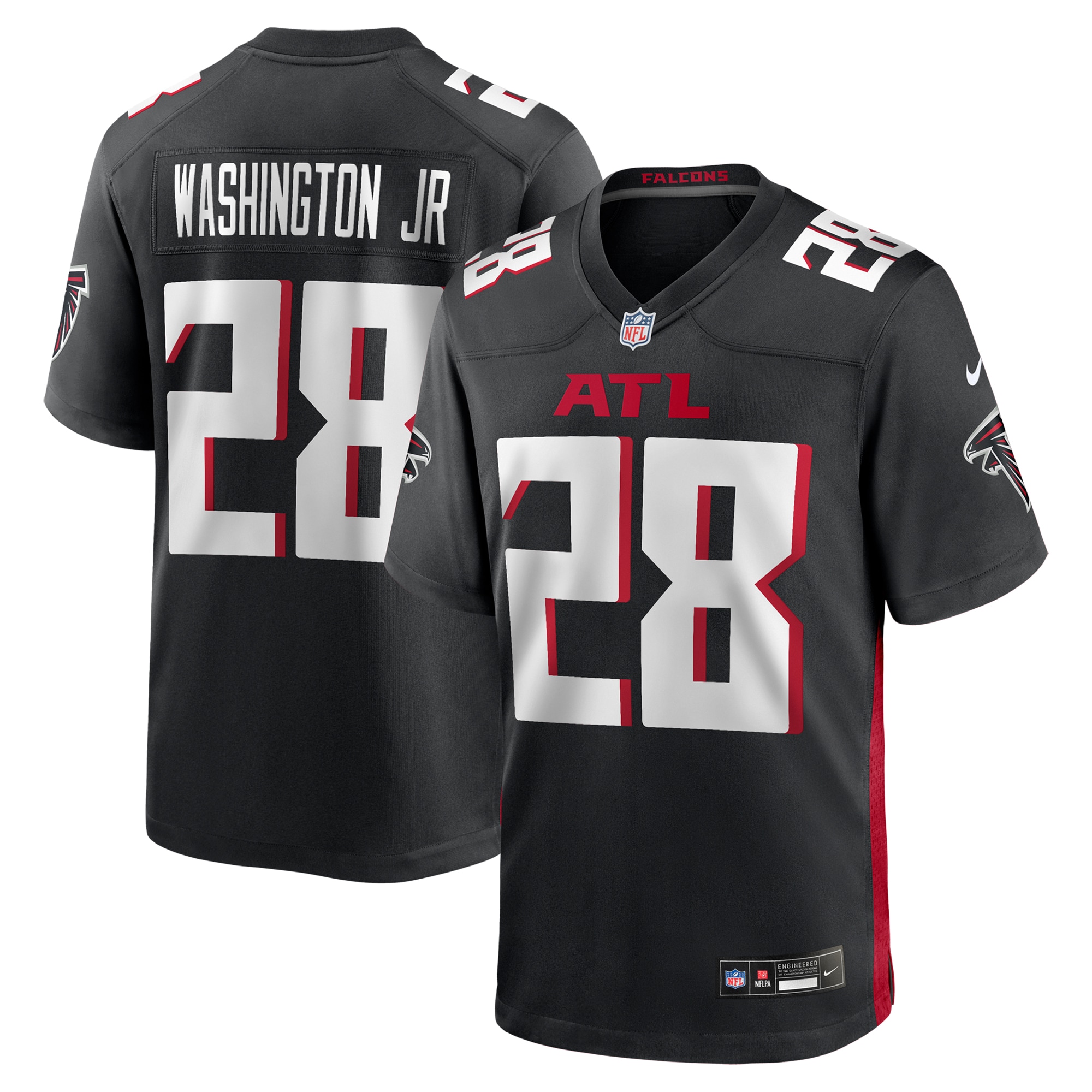 Men's Atlanta Falcons Carlos Washington Jr. Black Team Game Jersey JS5327 nicesnker