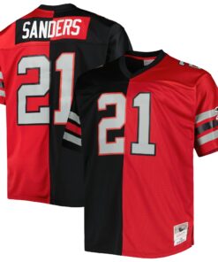 Men's Atlanta Falcons Deion Sanders Mitchell & Ness Black/Red Big & Tall Split Legacy Retired Player Jersey JS5797 nicesnker