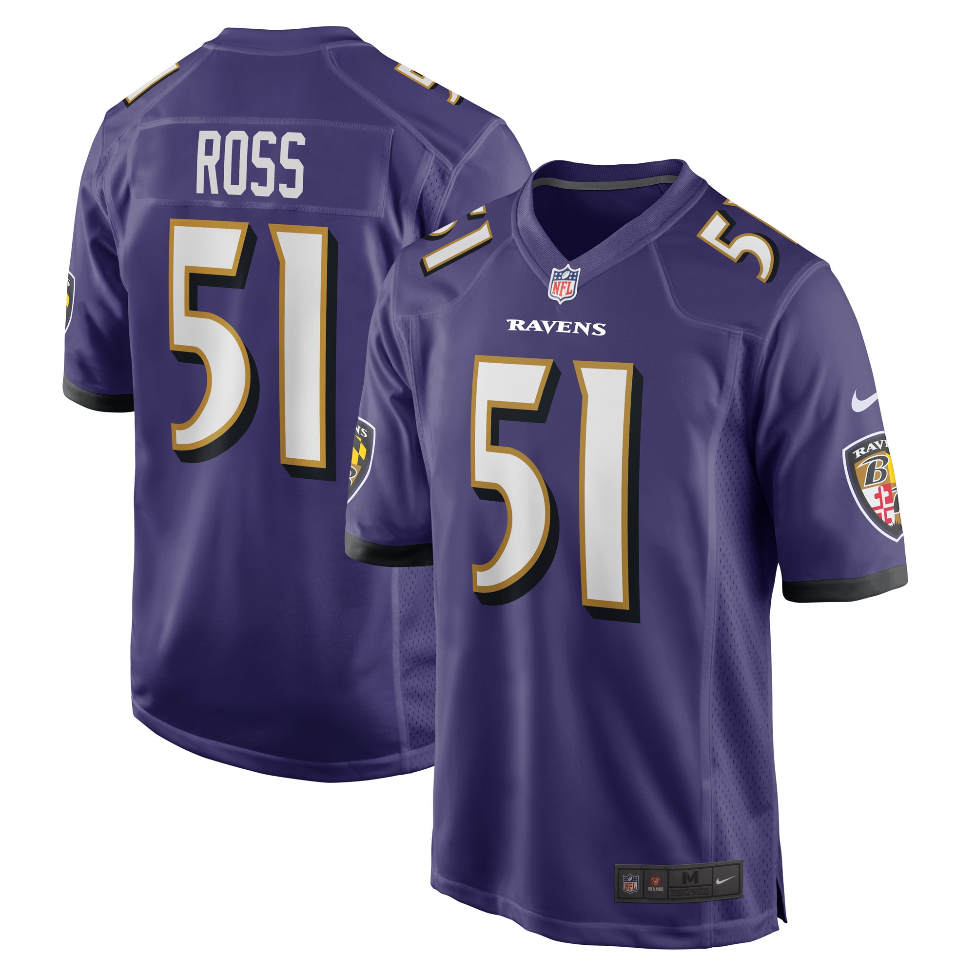 Men's Baltimore Ravens Josh Ross Purple Game Player Jersey JS7966 nicesnker