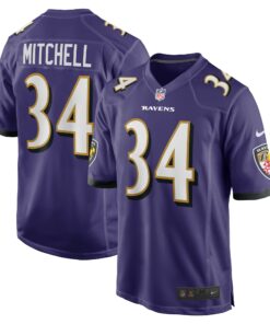 Men's Baltimore Ravens Keaton Mitchell Purple Game Jersey JS3495 nicesnker