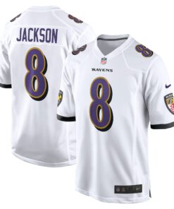 Men's Baltimore Ravens Lamar Jackson White Game Jersey JS9867 nicesnker