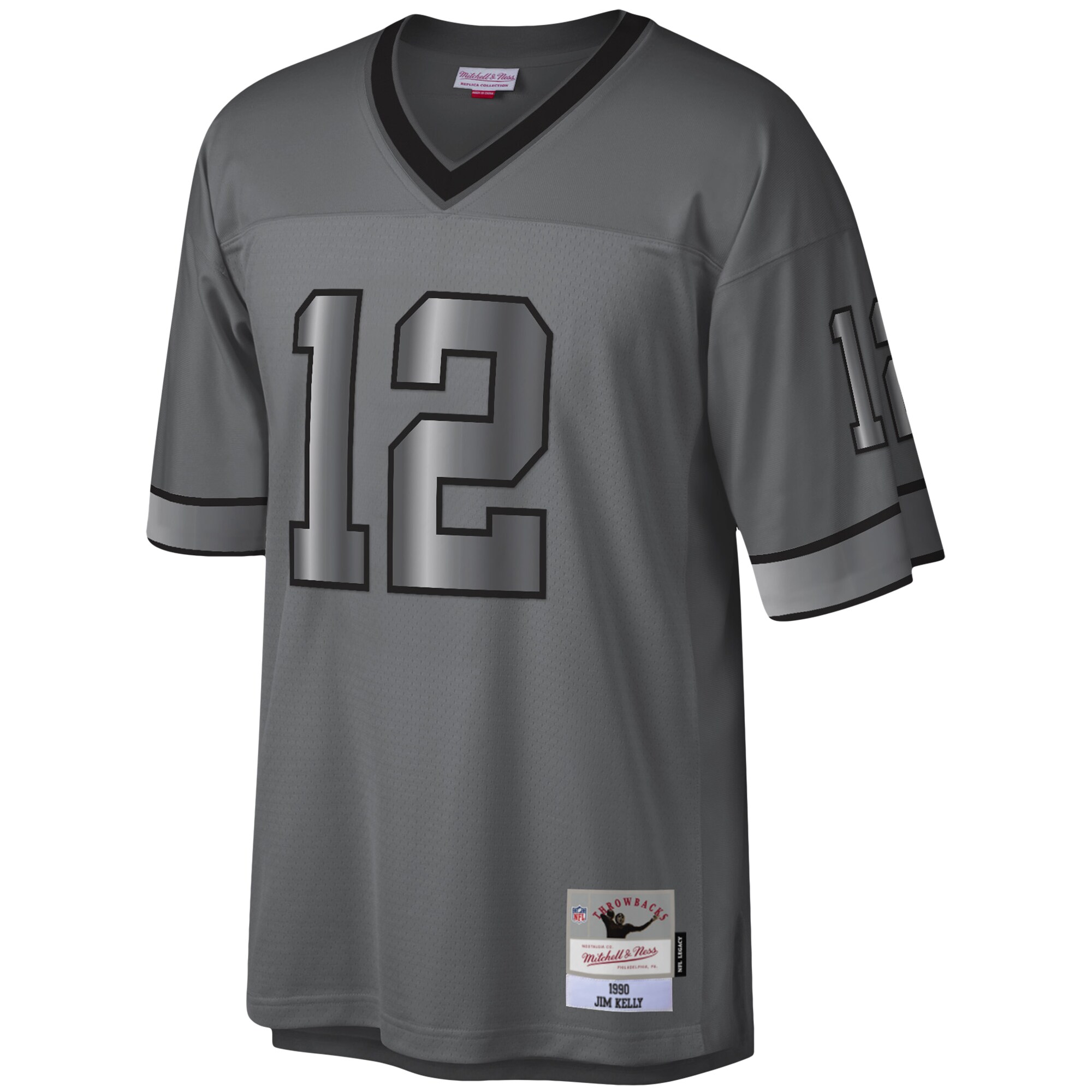 Men's Buffalo Bills Jim Kelly Mitchell & Ness Charcoal 1990 Retired Player Metal Legacy Jersey JS5335 nicesnker - Image 2