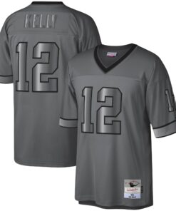 Men's Buffalo Bills Jim Kelly Mitchell & Ness Charcoal 1990 Retired Player Metal Legacy Jersey JS5335 nicesnker