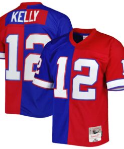 Men's Buffalo Bills Jim Kelly Mitchell & Ness Royal/Red 1990 Split Legacy Jersey JS4531 nicesnker
