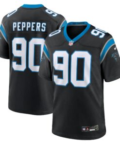 Men's Carolina Panthers Julius Peppers Black Retired Player Game Jersey JS8933 nicesnker