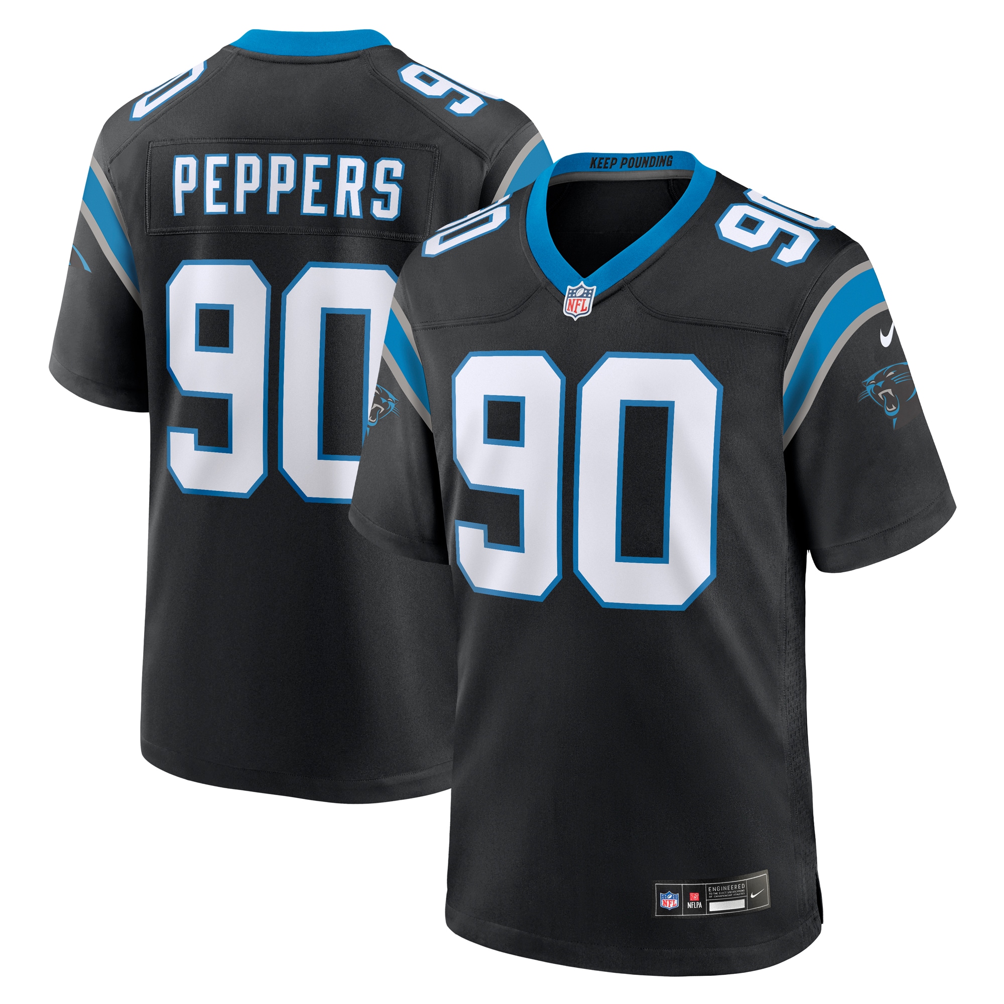 Men's Carolina Panthers Julius Peppers Black Retired Player Game Jersey JS8933 nicesnker