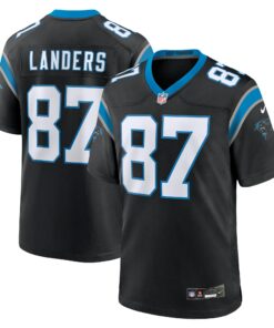 Men's Carolina Panthers Matt Landers Black Game Jersey JS2372 nicesnker