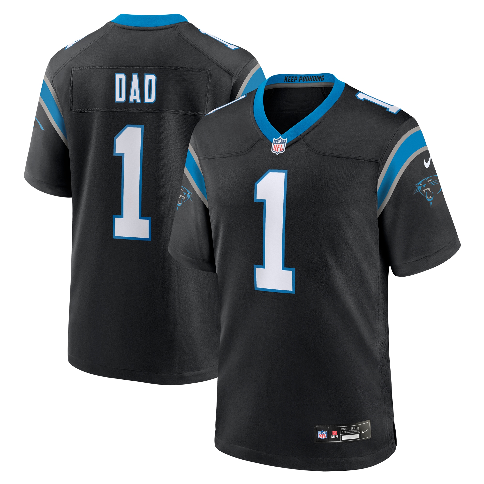Men's Carolina Panthers Number 1 Dad Black Game Jersey JS6998 nicesnker