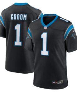Men's Carolina Panthers Number 1 Groom Black Game Jersey JS4791 nicesnker