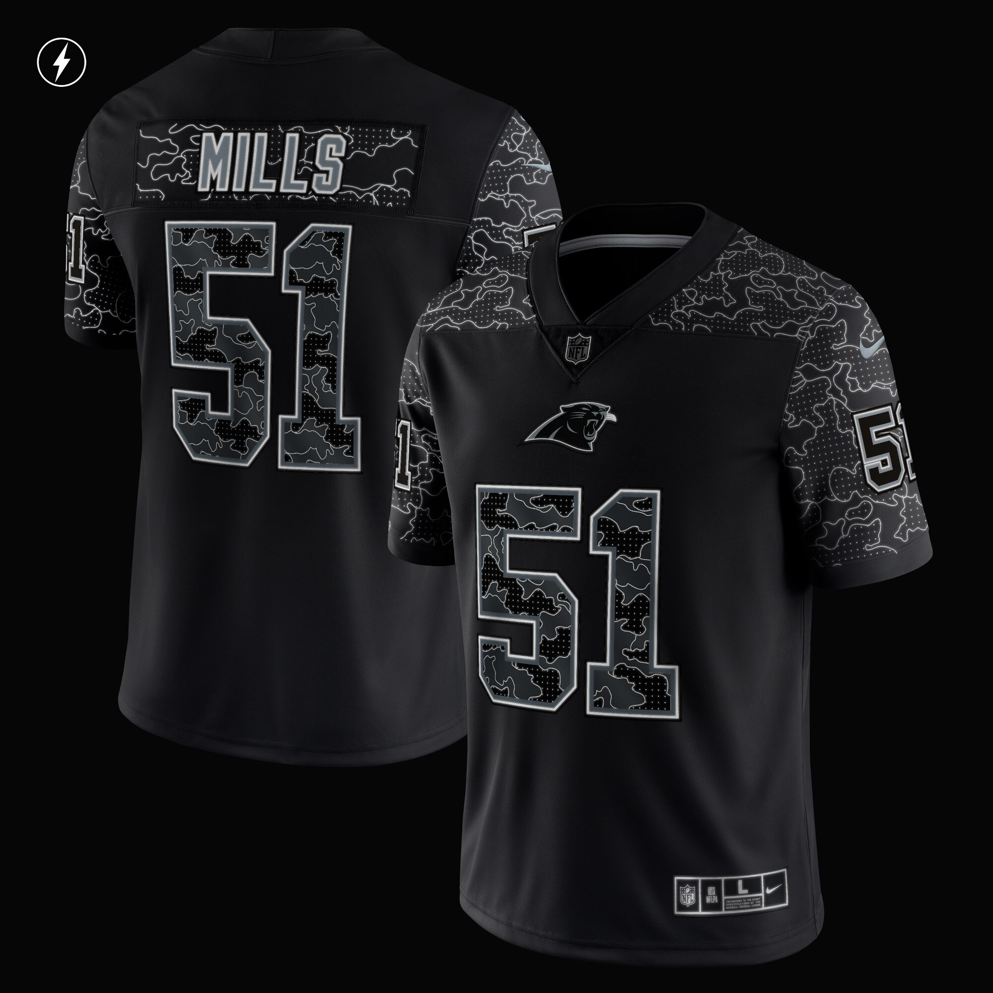 Men's Carolina Panthers Sam Mills Black Retired Player RFLCTV Limited Jersey JS2589 nicesnker - Image 2