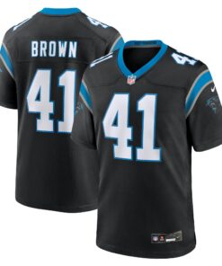 Men's Carolina Panthers Spencer Brown Black Team Game Jersey JS6758 nicesnker