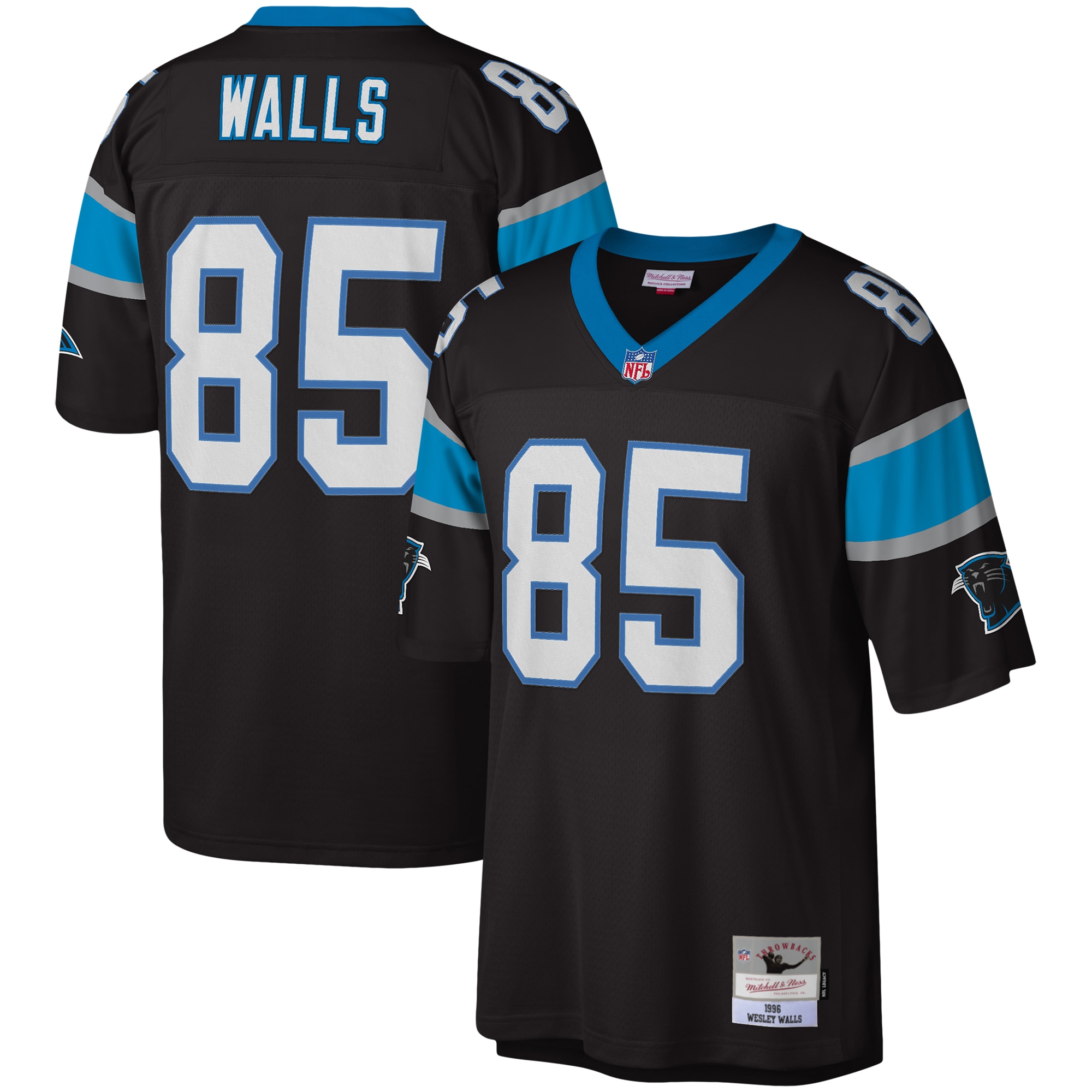 Men's Carolina Panthers Wesley Walls Mitchell & Ness Black Legacy Jersey JS7756 nicesnker