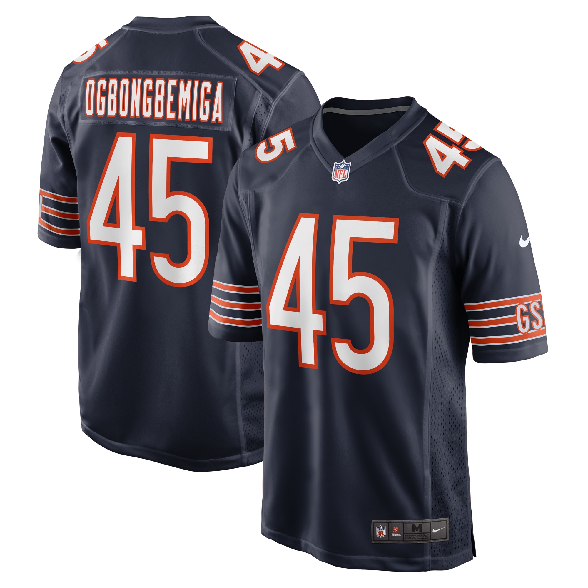 Men's Chicago Bears Amen Ogbongbemiga Navy Game Jersey JS8631 nicesnker