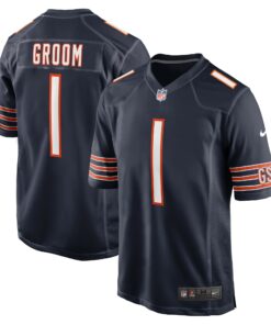 Men's Chicago Bears Number 1 Groom Navy Game Jersey JS1855 nicesnker