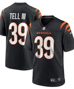 Men's Cincinnati Bengals Marvell Tell III Black Game Player Jersey JS2563 nicesnker