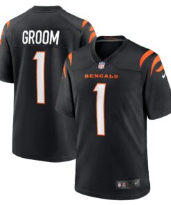Men's Cincinnati Bengals Number 1 Groom Black Game Jersey JS1699 nicesnker