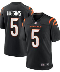 Men's Cincinnati Bengals Tee Higgins Black Game Player Jersey JS9415 nicesnker
