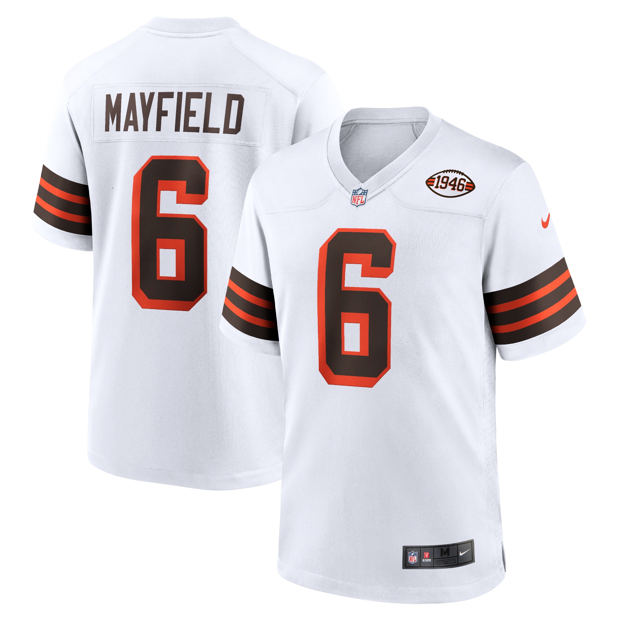 Men's Cleveland Browns Baker Mayfield White 1946 Collection Alternate Game Jersey JS1890 nicesnker