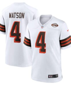 Men's Cleveland Browns Deshaun Watson White Alternate Game Jersey JS2133 nicesnker