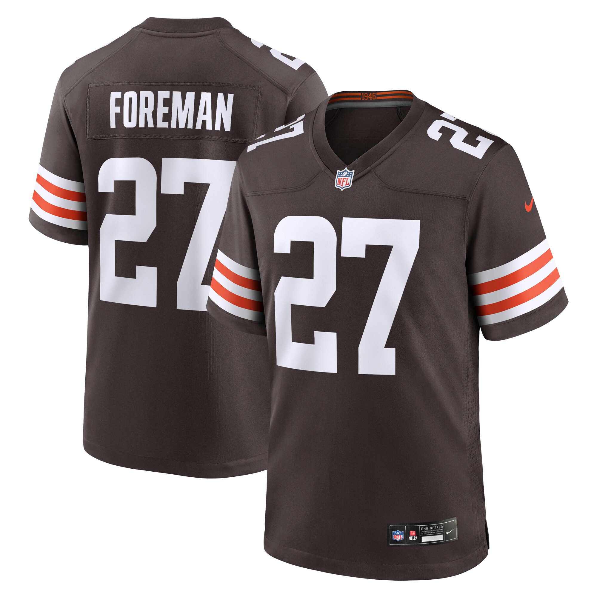 Men's Cleveland Browns D'Onta Foreman Brown Team Game Jersey JS2294 nicesnker