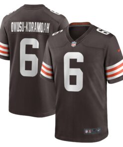 Men's Cleveland Browns Jeremiah Owusu-Koramoah Brown Team Game Jersey JS3947 nicesnker