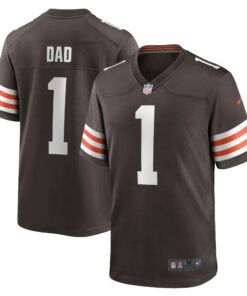 Men's Cleveland Browns Number 1 Dad Brown Game Jersey JS9668 nicesnker