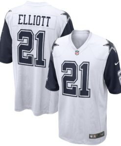 Men's Dallas Cowboys Ezekiel Elliott White Alternate Game Jersey JS6622 nicesnker