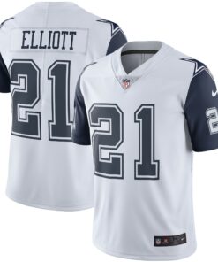 Men's Dallas Cowboys Ezekiel Elliott White Color Rush Vapor Limited Jersey JS8405 nicesnker