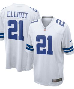 Men's Dallas Cowboys Ezekiel Elliott White Team Game Jersey JS7046 nicesnker