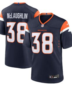 Men's Denver Broncos Jaleel McLaughlin Navy Alternate Game Jersey JS4481 nicesnker