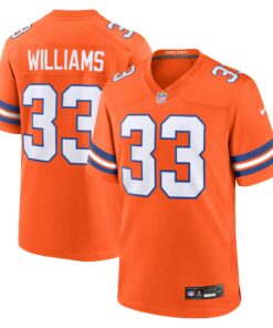 Men's Denver Broncos Javonte Williams Orange Mile High Collection 1977 Throwback Player Game Jersey JS1113 nicesnker